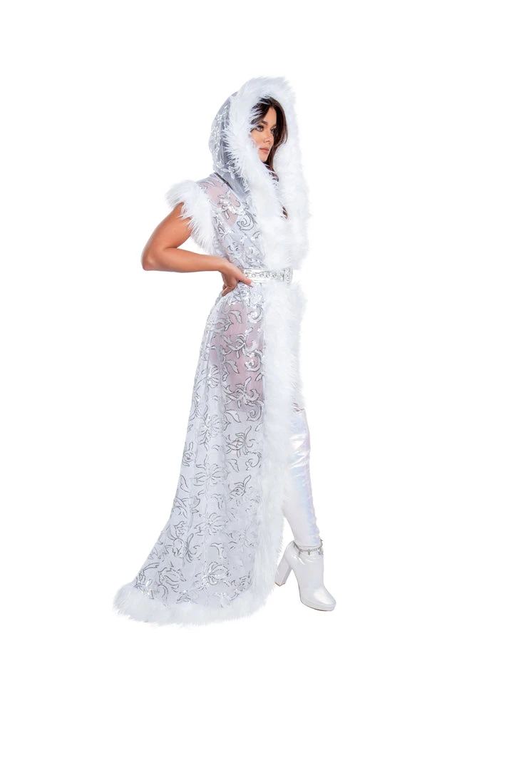 J-Valentine, Inc CH305 - Fur Trimmed Sequin Mesh Hooded Duster OUTERWEAR 9 J-Valentine, Inc CH305 - Fur Trimmed Sequin Mesh Hooded Duster OUTERWEAR