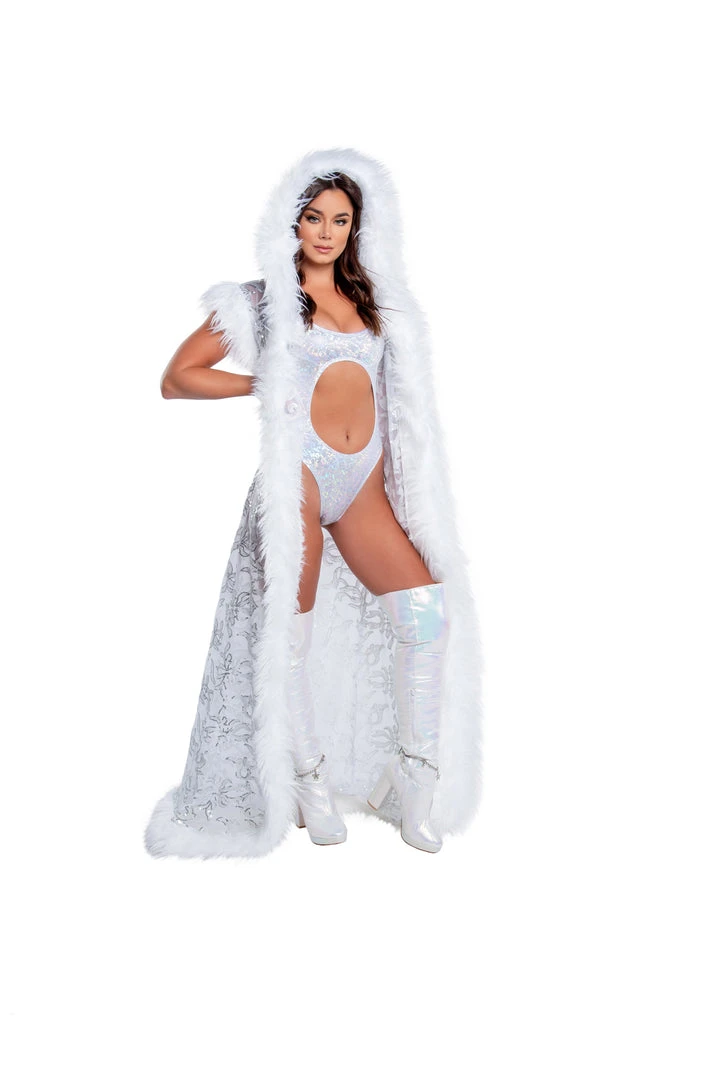 J-Valentine, Inc CH305 - Fur Trimmed Sequin Mesh Hooded Duster OUTERWEAR 6 J-Valentine, Inc CH305 - Fur Trimmed Sequin Mesh Hooded Duster OUTERWEAR