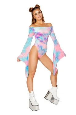 J-Valentine Catalog ONE PIECES FF113 - Tie-Dye Velvet Long Sleeve Gypsy Bodysuit