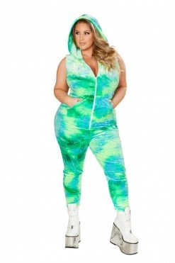 J-Valentine Catalog ONE PIECES FF186 - Tie Dye Velvet Zipper Front Jumpsuit