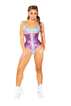 J-Valentine, Inc FF395 - Holographic Faux Leather Waist Cincher