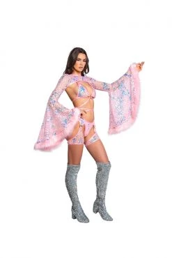 J-Valentine, Inc ACCESSORIES FR103 - Faux Fur Trimmed Bell Sleeve Shrug