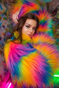 J-Valentine, Inc OUTERWEAR FR154 - Rainbow Attitude Fur Coat