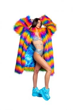 J-Valentine, Inc OUTERWEAR FR154 - Rainbow Attitude Fur Coat